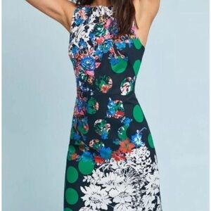 Anthropologie Maeve Multicolor Floral and Dot sheath Dress 0 flattering